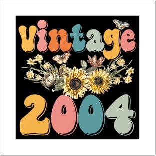 Vintage 2004 Sunflower Floral Retro Groovy 19th Birthday Posters and Art